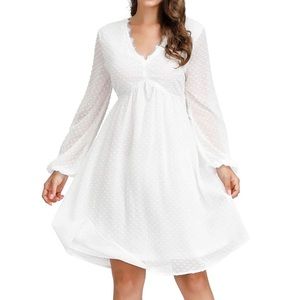 Women’s 2X White A-Line Chiffon Dress